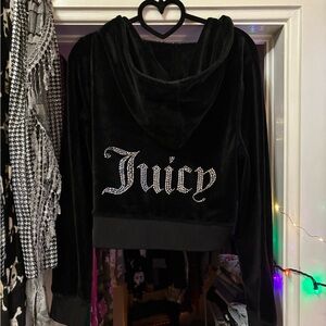 Juicy Couture Bedazzled Black Velour Jacket- Missing Zipper Handle
